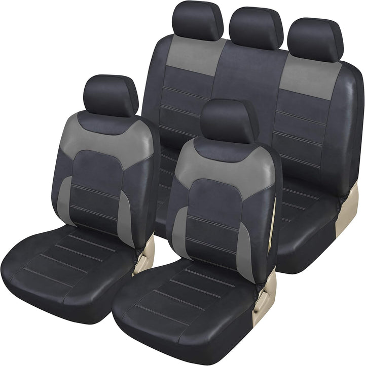 Upgrade4cars Auto-Sitzbezüge Set Leder-Optik Universal Grau | Auto-Schonbezüge Set für Sommer &amp; Wint