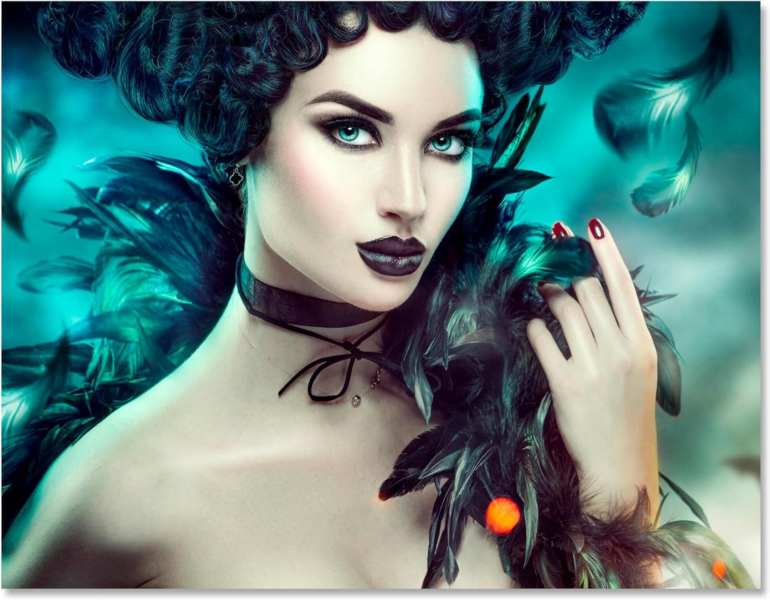wandmotiv24 Leinwandbild Models, 40x30cm, Querformat, Frau, Federn, Deko, Bilder auf Leinwand, Wandd