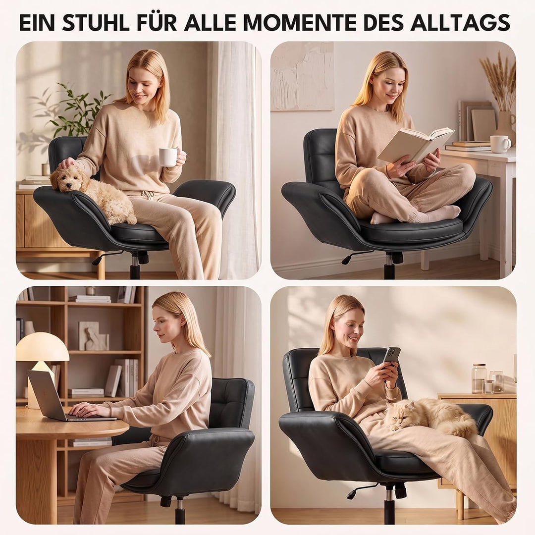5-Stufen Armlehnen Bürostuhl 150kg, Schneidersitz Stuhl Schwarz, Schwarz