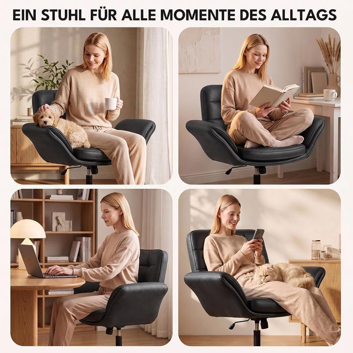 5-Stufen Armlehnen Bürostuhl 150kg, Schneidersitz Stuhl Schwarz, Schwarz