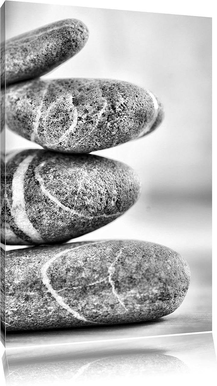 Monocrome, Zen Steinturm , Format: 100x70 auf Leinwand, XXL riesige Bilder fertig gerahmt mit Keilra