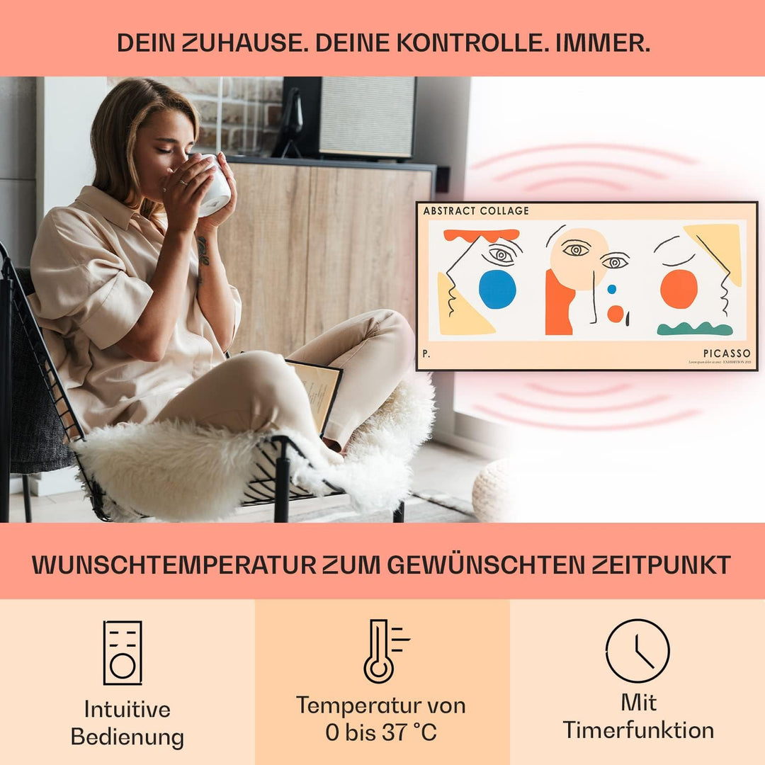 Klarstein Infrarotheizung mit Bild, 700W Infrarotheizung mit Thermostat & IoT/WiFi Infrarotheizung W