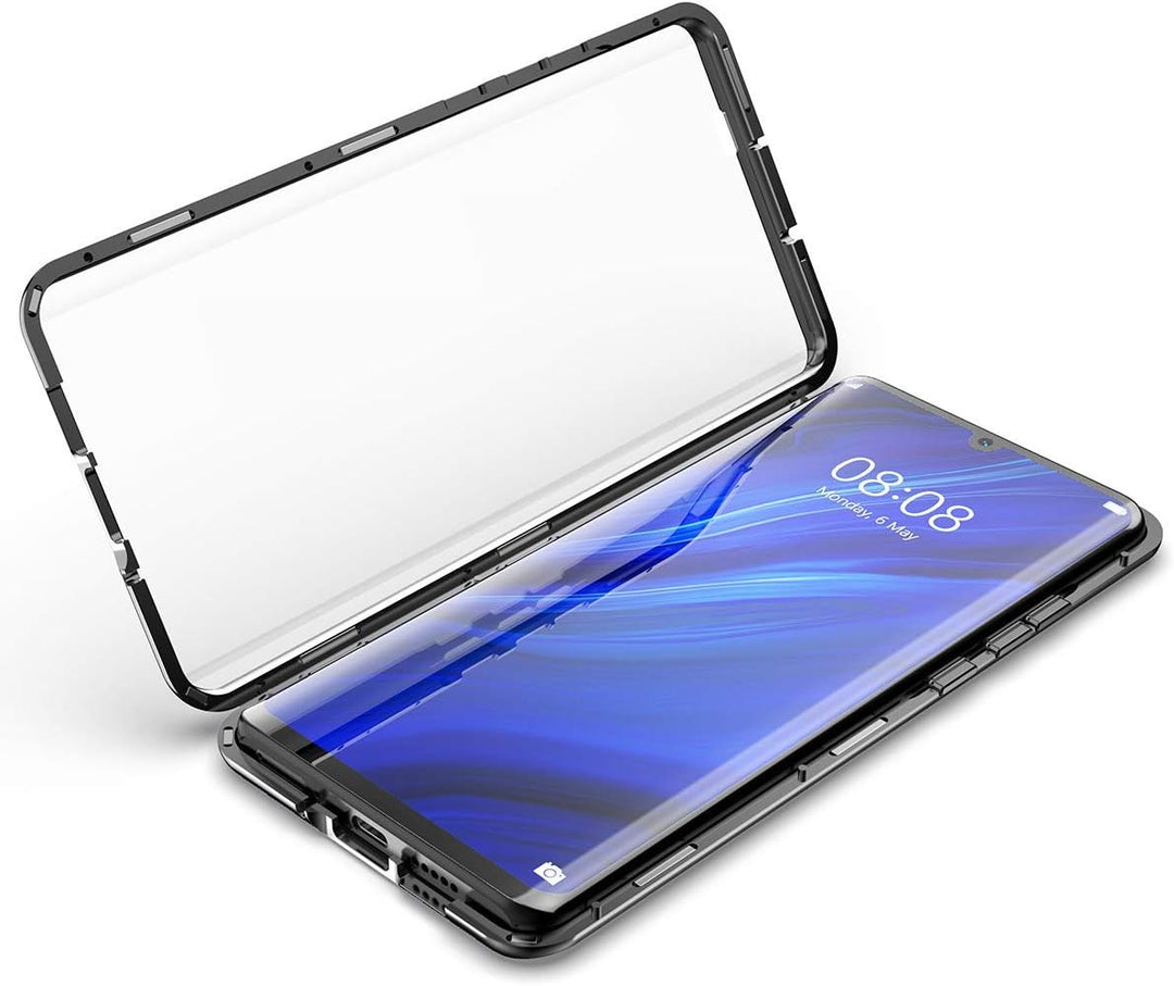 Hülle für Samsung Galaxy S22 5G, Magnetische Hartglas Hülle mit Vorderseite und Rückseite, Metallrah