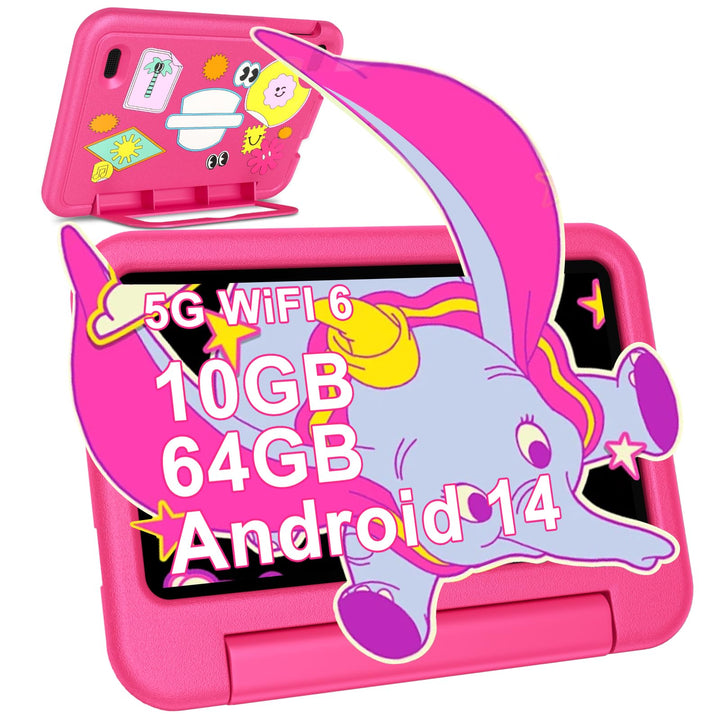 ZIOVO 2026 Neueste Kinder Tablet 7 Zoll mit 10GB RAM+64GB ROM/TF 2TB, 2.4G+5G WLAN 6, Octa-Core, Fac