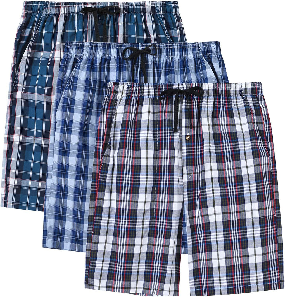 MoFiz Herren Kurze Pyjamahose Baumwolle Schlafshorts Karierte Schlafanzughose Freizeithose Karo Loun