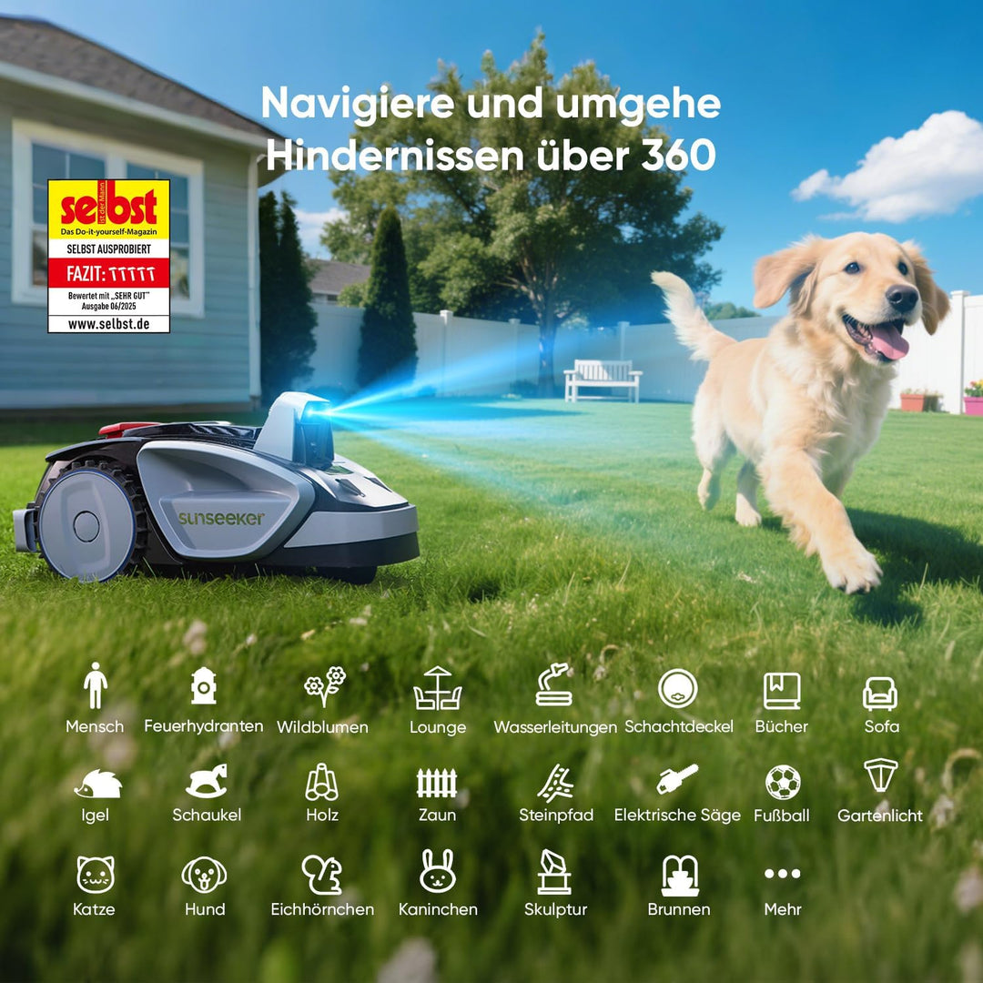 Sunseeker V3 Plus Mähroboter ohne Begrenzungskabel 1000 m², Vision AI Doppel-Auge, 42% Steigung, App