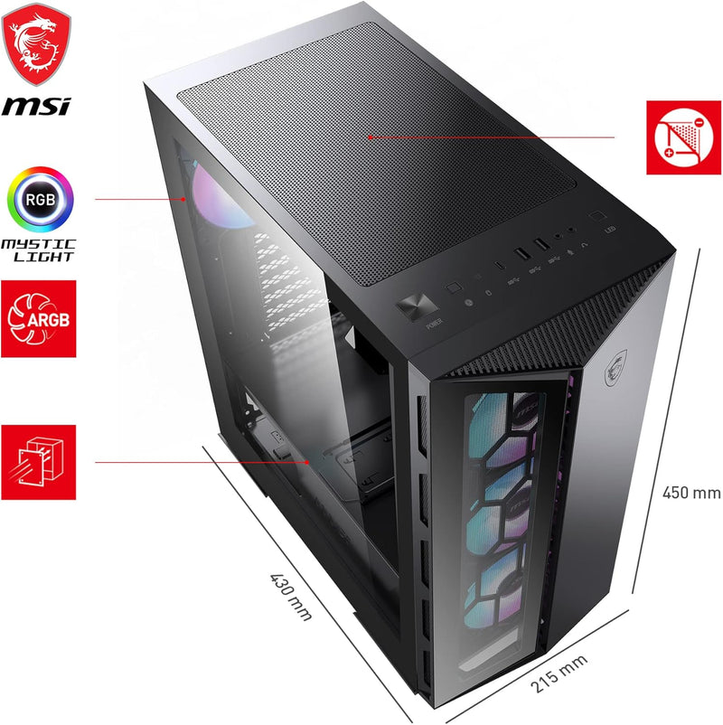 MSI MPG GUNGNIR 110R Mid-Tower PC-Gehäuse - Gehärtetes Glas, unterstützt ATX, M-ATX & Mini-ITX, 4x 1