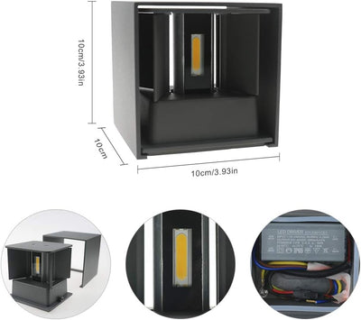 Klighten 2 Stück 12W LED Aussenwandleuchten,IP65 Wasserdichte, Moderne dekorative Wandleuchte mit ve