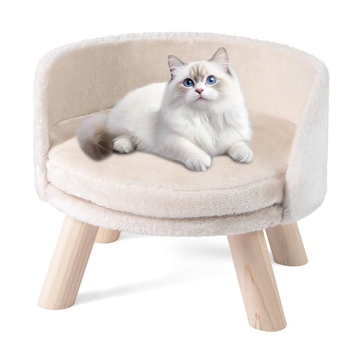 FANTASK Katzensofa, 42 x 42 x 33 cm, erhöhtes Katzencouch mit Kissen, Rückenlehne &amp; Holzbeinen, Katz