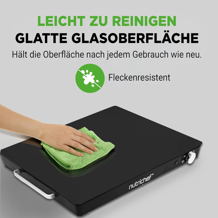 NutriChef Kochplatte elektrisch – Warmhalteplatte 54×42cm mit Temperaturregelung 60–110°C, 180W Warm