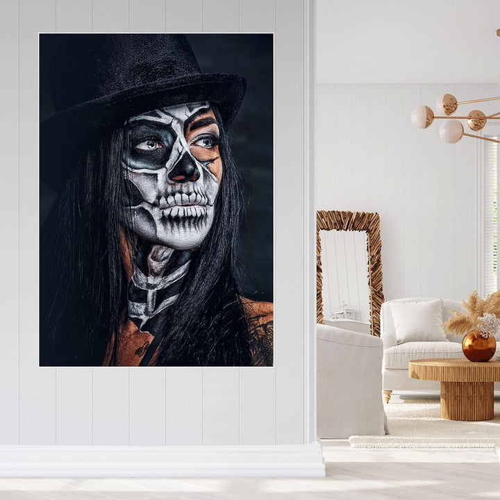 wandmotiv24 Poster als Wanddeko, Grösse Din A0, Model mit Totenkopf Makeup, Schminke, Hut, Frau, Mod