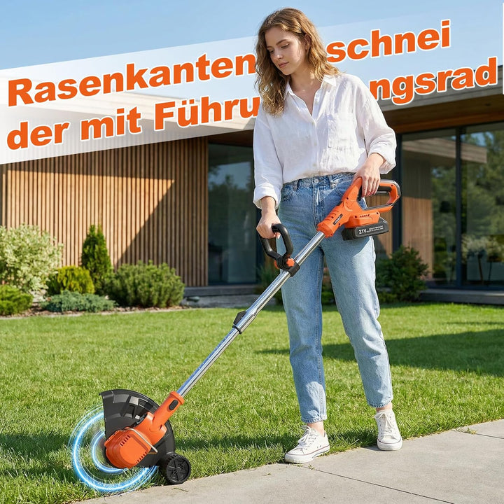 Rasentrimmer Akku 21V, 4-in-1 Freischneider mit 850W Motor und LCD-Anzeige, inkl. Stahlbürste und 8"