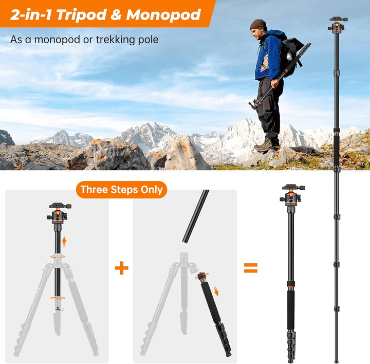 Victiv 200cm Kamera Stativ, Tragbares Stabiles Reisestativ, 2-in-1 Dreibein Stativ & Einbeinstativ m