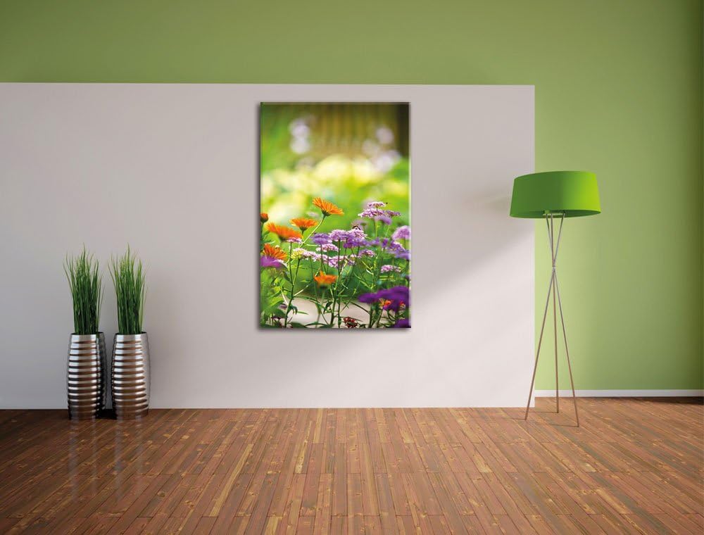 Pixxprint Blumenwiese, Format: 100x70 auf Leinwand, XXL riesige Bilder fertig gerahmt mit Keilrahmen