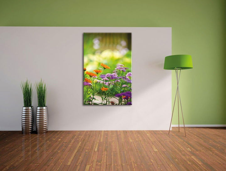 Pixxprint Blumenwiese, Format: 100x70 auf Leinwand, XXL riesige Bilder fertig gerahmt mit Keilrahmen