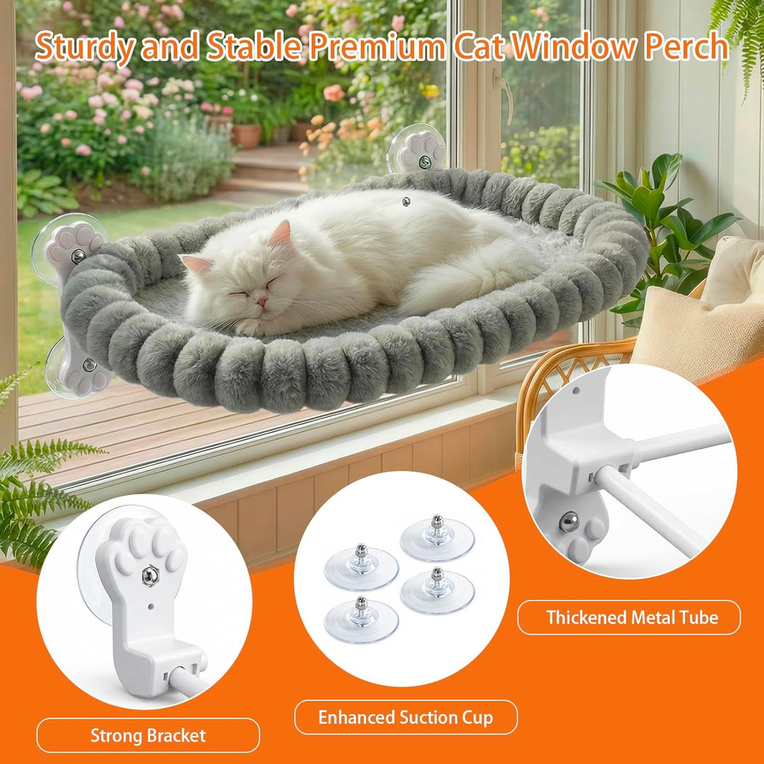 Homegroove Katzen-Fensterliege, 60 x 30 cm Faltbare Katzenhängematte für das Fenster mit 4-seitiger