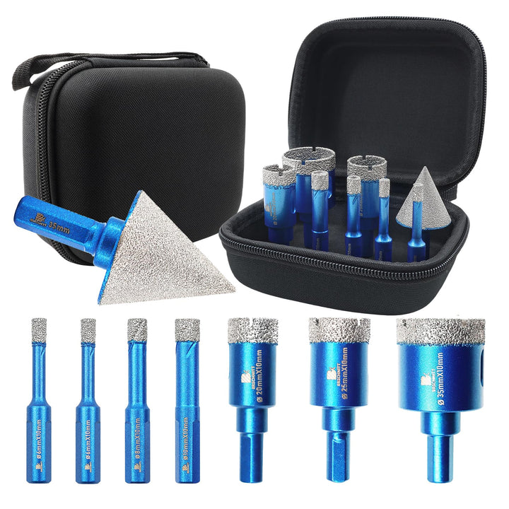 Diamantbohrer Fliesenbohrer Set - 6/6/8/10/20/25/35mm Diamantbohrer & 35mmFasenbohrer für Feinsteinz