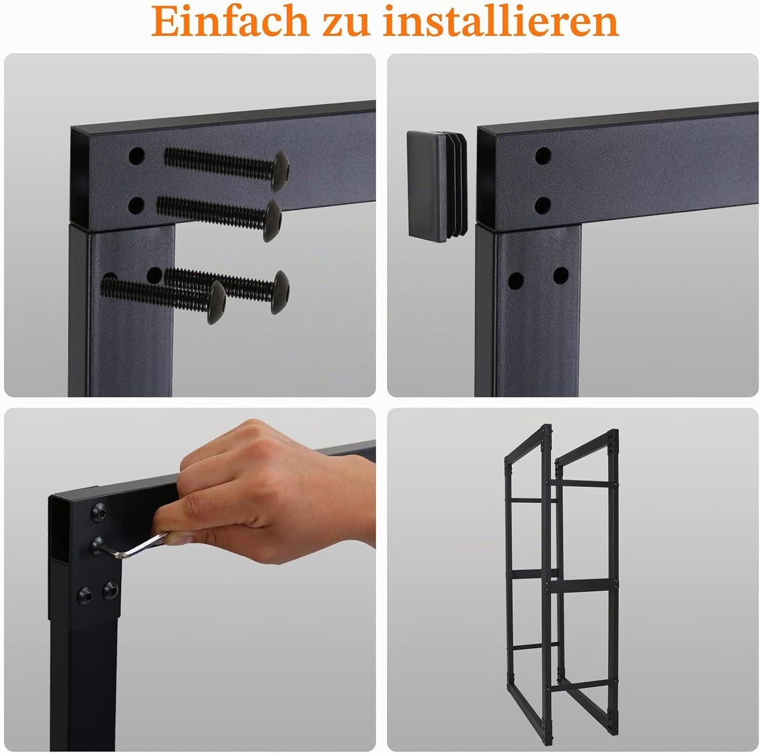 Ikodm kaminholzregal Innen und Aussen, Metall Brennholzregal aussen 80 x 25 x 150CM, Holzstapelhilfe