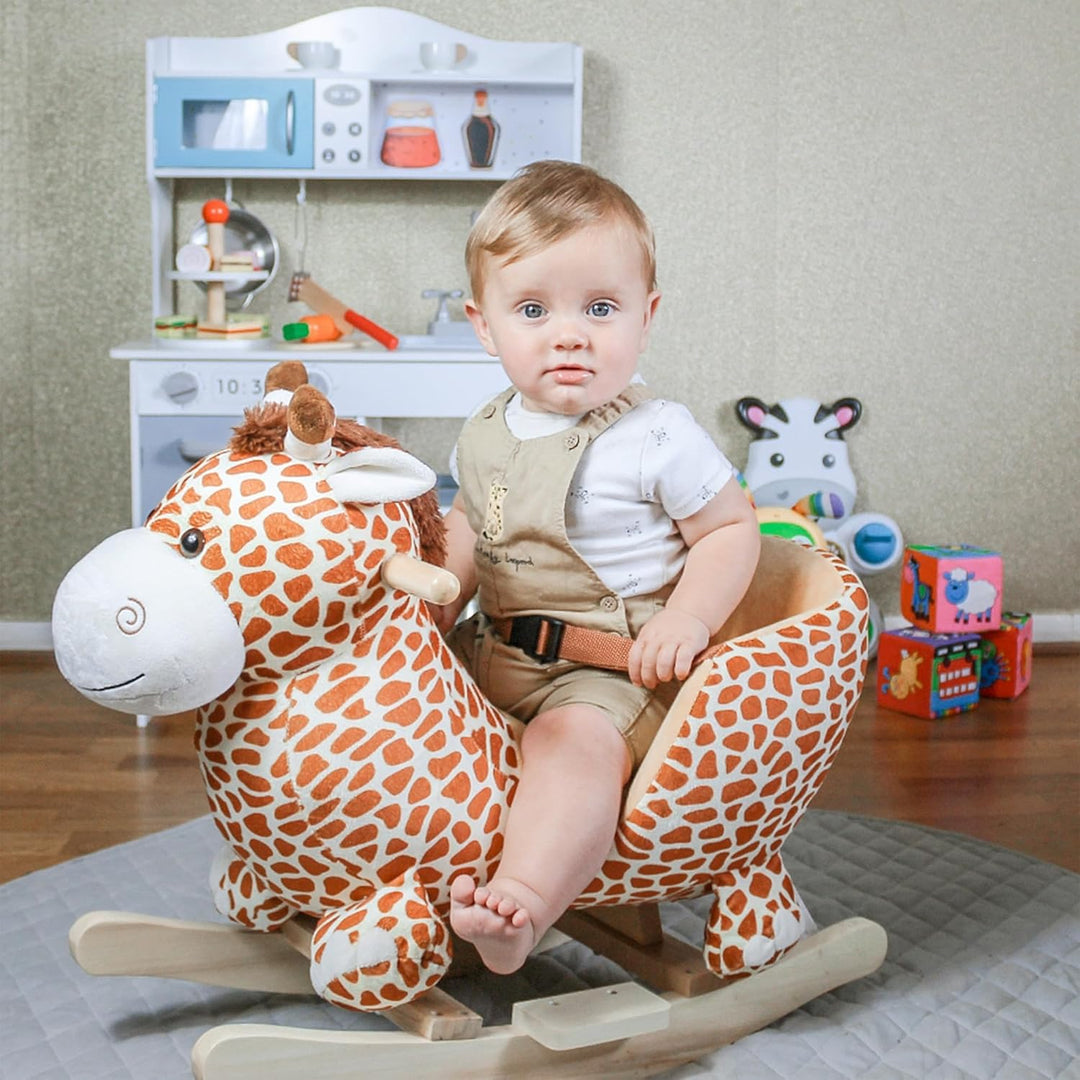 HOMCOM Schaukelpferd Schaukeltier Schaukelspielzeug Babyschaukel Spielzeug Kinder Lieder L60 x B33 x