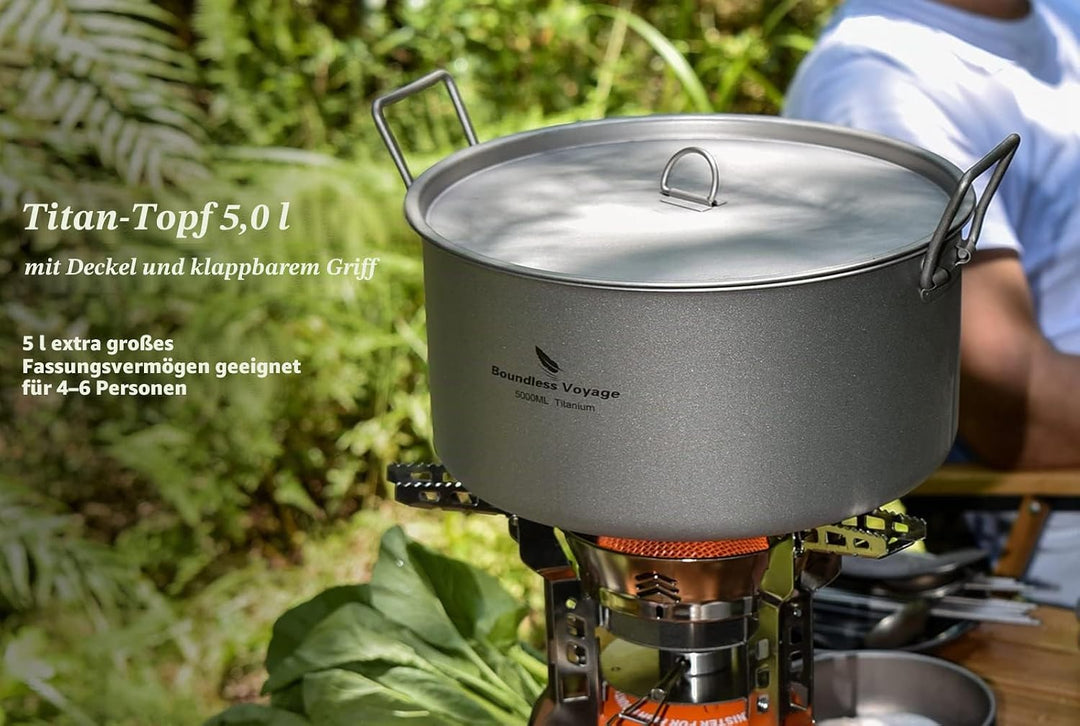 Boundless Voyage 5L Outdoor Camping Titan Topf Suppentopf mit Deckel Klappgriff Wandern Picknick Tra