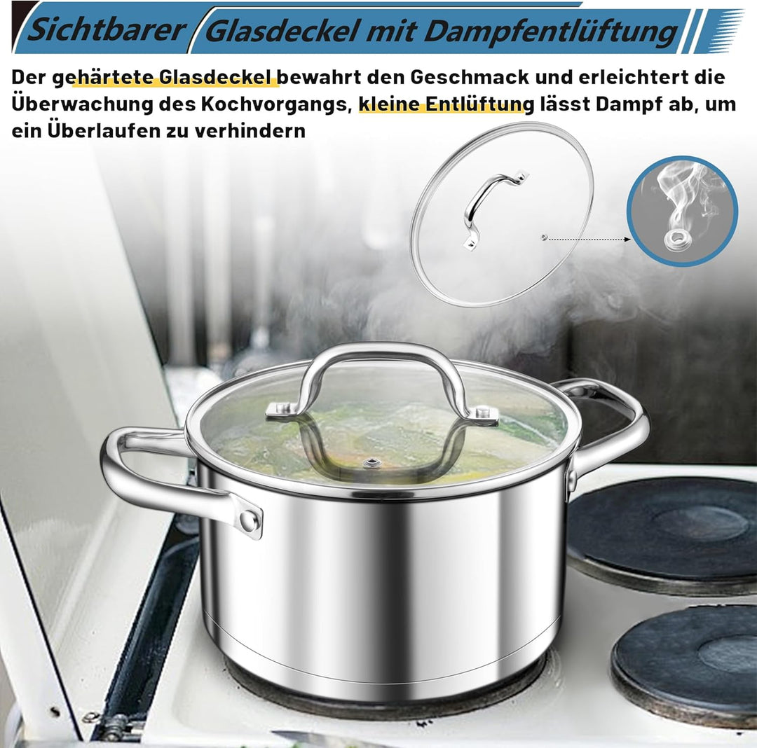 TEAMFAR Kochtopf, 20cm Edeastahl Topf Nudeltopf Induktion mit 3-Lagen Boden für alle Herdarten, 3,8L