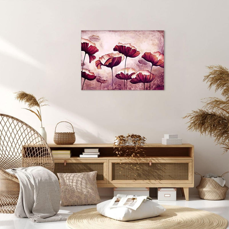 Bilder auf Leinwand Mohn Blume Wiese Leinwandbild mit Rahmen 70x50cm Wandbilder Dekoration Wohnzimme