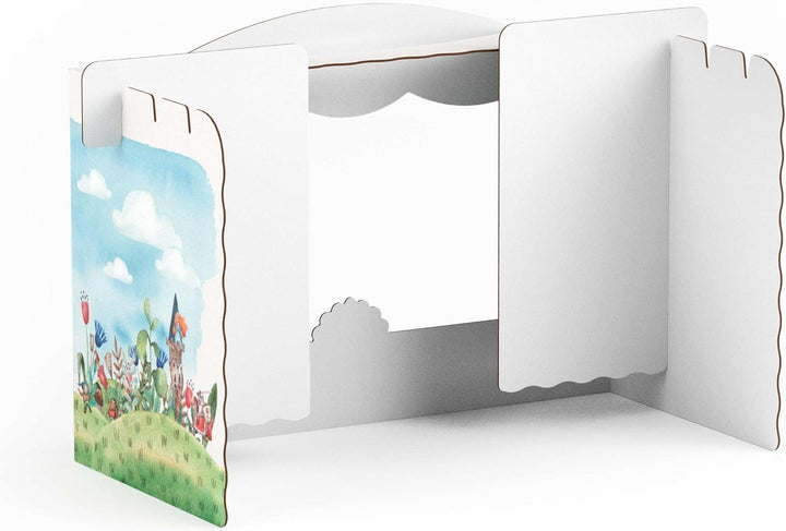 Tisch Puppentheater 47,3 x 75 x 38 cm aus Pappe Theater Karton - Kasperletheater inkl. Kulissen Mini