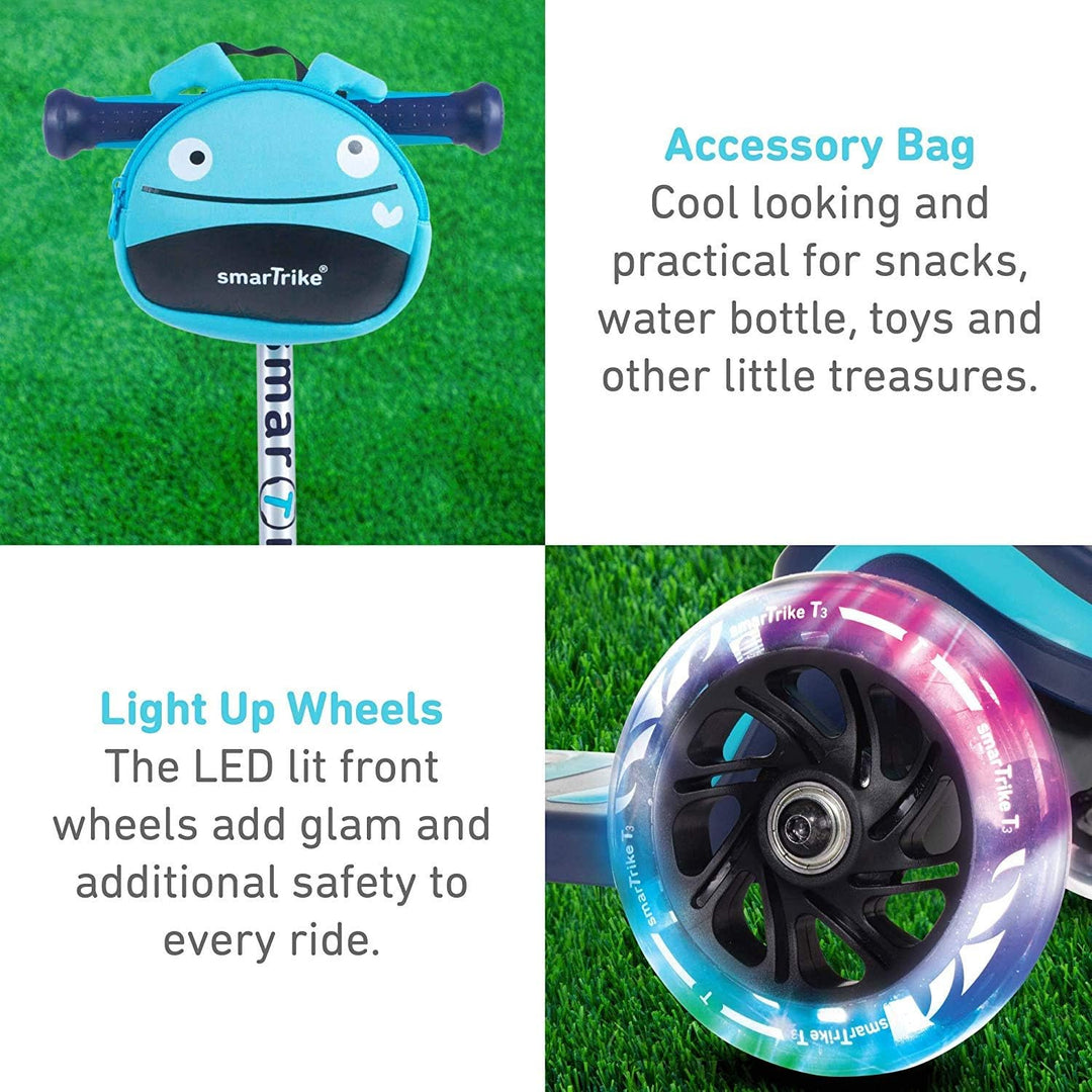 smarTrike Scooter by Scooter - Kinderroller T3 Kinderscooter mit LED-Leuchträder und Snacktasche M B