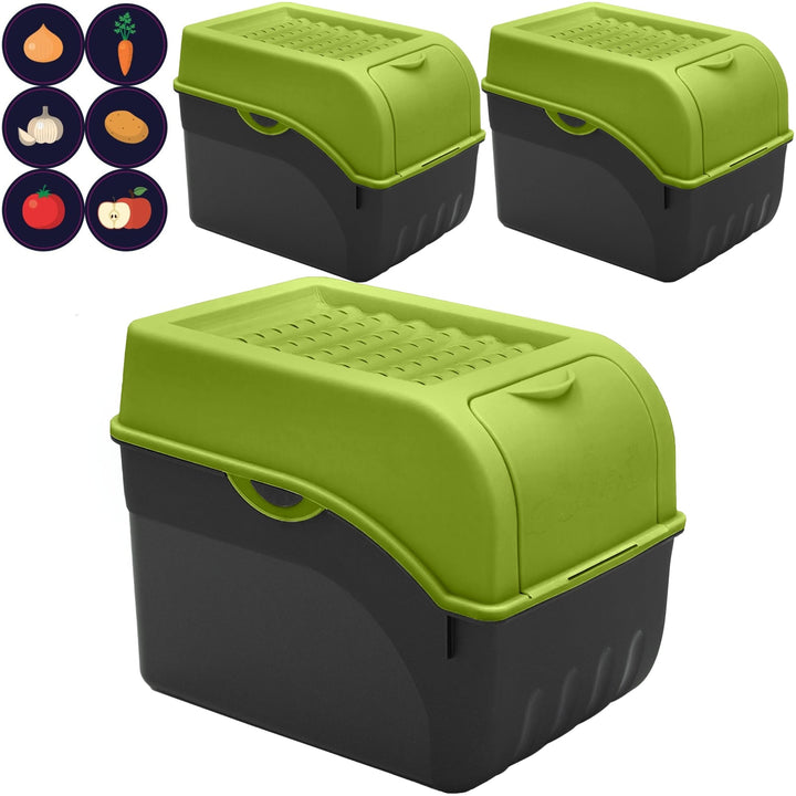 ARTECSIS® 3x Kartoffel Aufbewahrungsbox mit Deckel für 6 kg Kartoffeln (grün) - Vorratsbehälter &amp; Vo