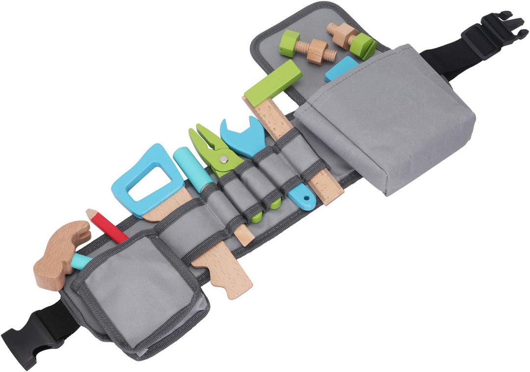 Woet® Blau Werkzeuggürtel Set für Kinder - Rollenspiel Handwerker - Mit Holzwerkzeug - Ab 3 Jahren W