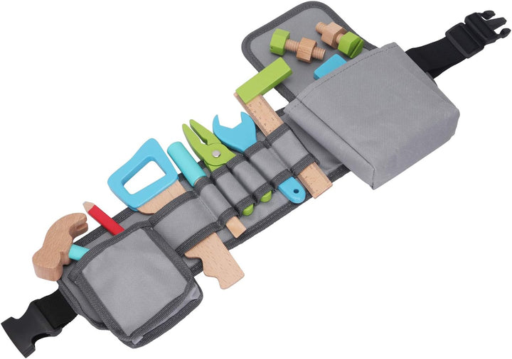 Woet® Blau Werkzeuggürtel Set für Kinder - Rollenspiel Handwerker - Mit Holzwerkzeug - Ab 3 Jahren W