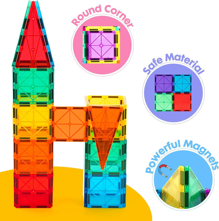 Gemmicc Magnetische Bausteine 100-teilig mit 2 Autos, STEM-zertifiziertes edukatives Magnetspielzeug