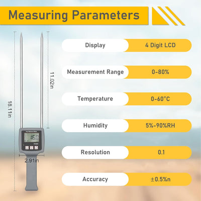 TK100H Tragbares Heufeuchtemessgerät, 0-80% Digitales LCD-Getreidemessgerät, Heuballen-Feuchtigkeits