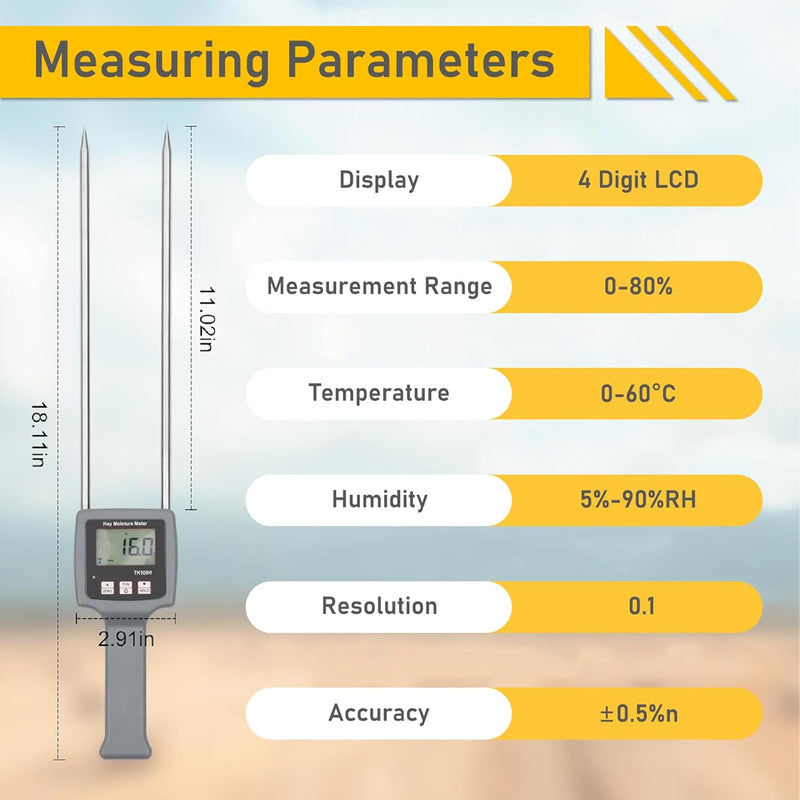 TK100H Tragbares Heufeuchtemessgerät, 0-80% Digitales LCD-Getreidemessgerät, Heuballen-Feuchtigkeits