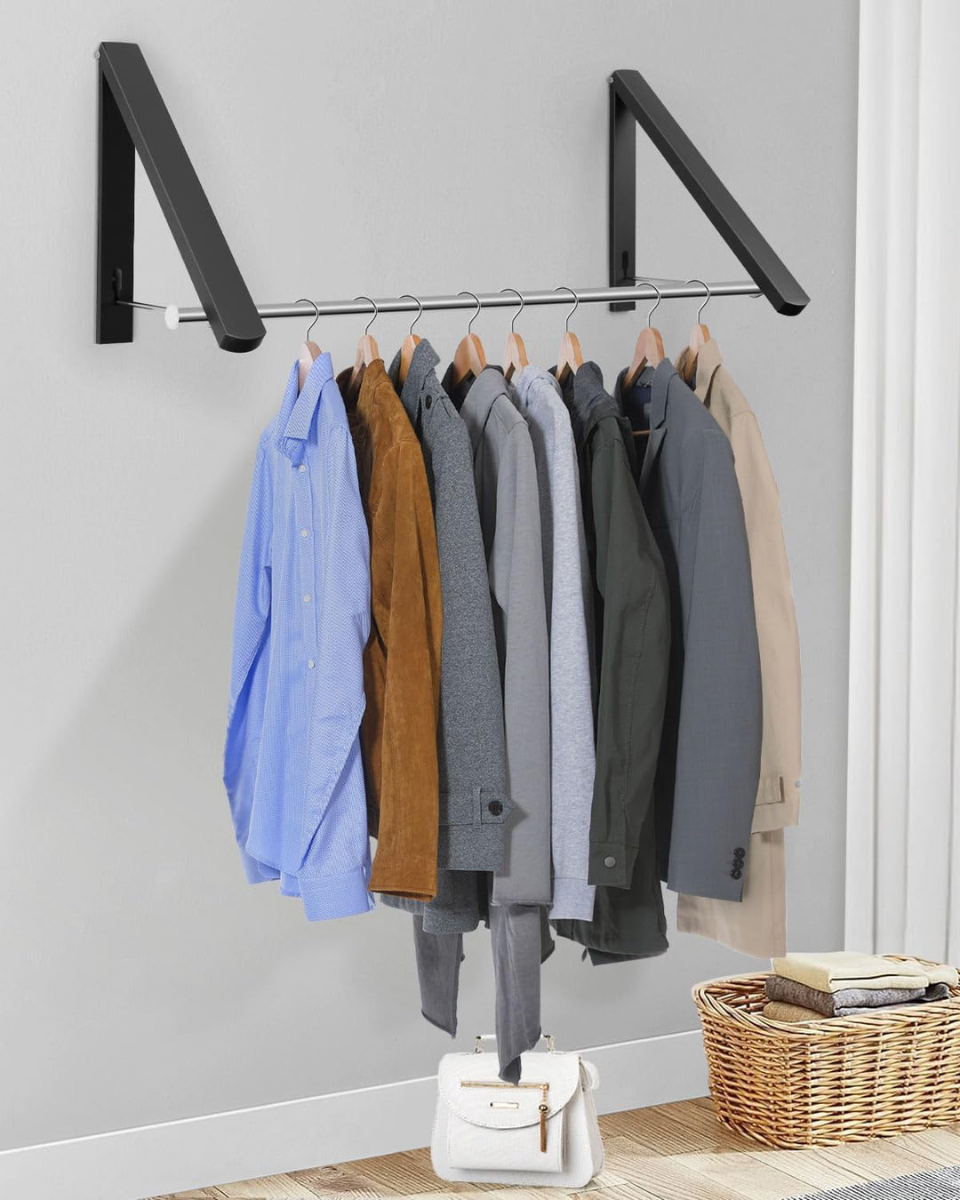 LIVEHITOP Kleiderhaken Wand, Kleiderstange Wandmontage Aluminum Stabilisieren Kleiderlüfter Klappbar
