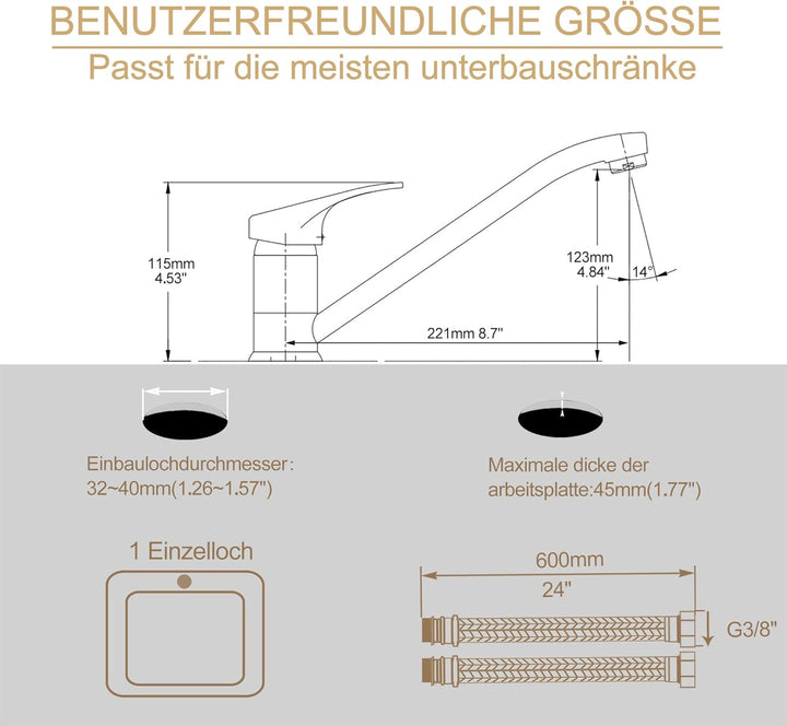 BELZ Küchenarmatur Wasserhahn, 360° Drehbare Einhebelmischer Mischbatterie, mit Keramikkartusche & 6