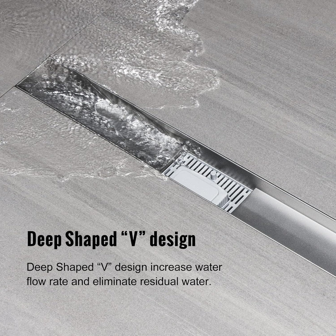 Duschrinne 100 cm, Blase Duschrinne extra flach, Edelstahl Bodenablauf Komplettset mit Siphon Haarsi