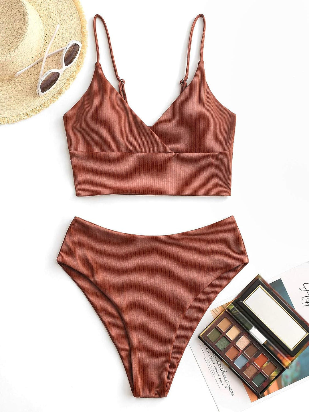 ZAFUL Gerippt Fest Chorhemd Hohes Bein Schnitt Hohe Taille Tankini Set Gepolstert Zwei Stücke Badean