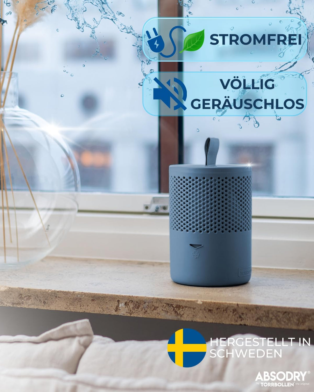 ABSODRY duo family Luftentfeuchter für 25m2 Entfeuchter 600 g Granulat-Beutel, 1000 ml leise ohne St
