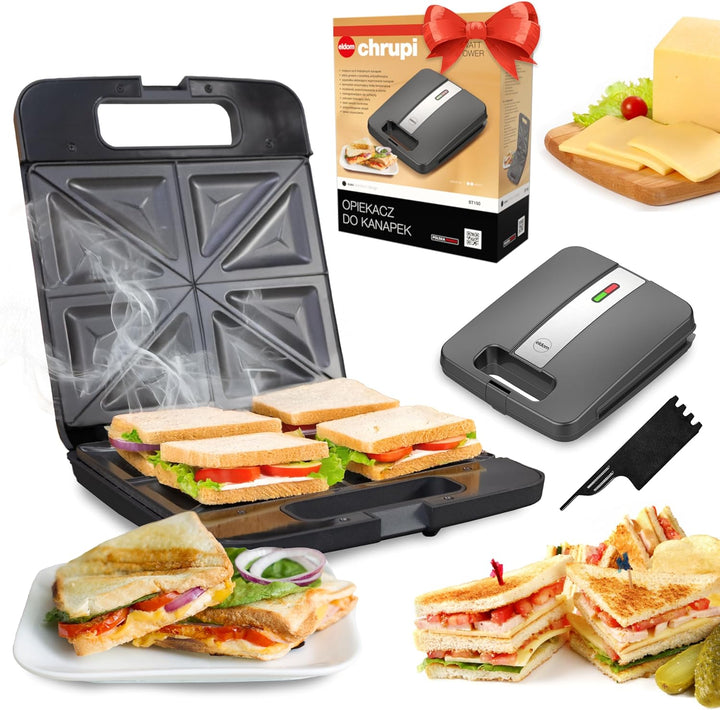 Sandwichmaker XXL für 4 grosse Sandwiches – 1400 W, Antihaftbeschichtung, Schnellaufheizung, automat