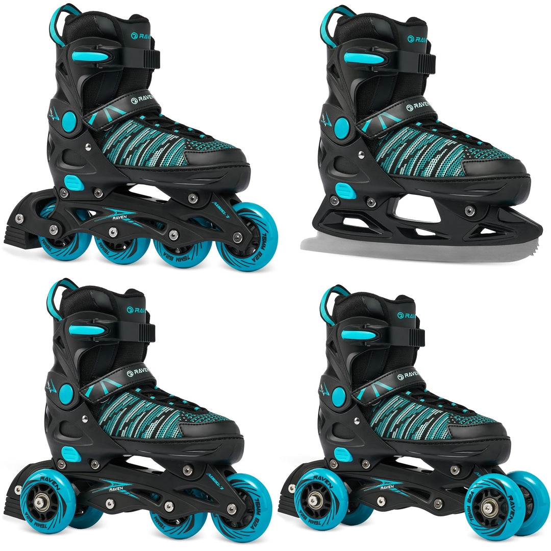 RAVEN 4in1 Inline Skates Triskates Rollschuhe Schlittschuhe Inliner für Kinder und Erwachsene verste