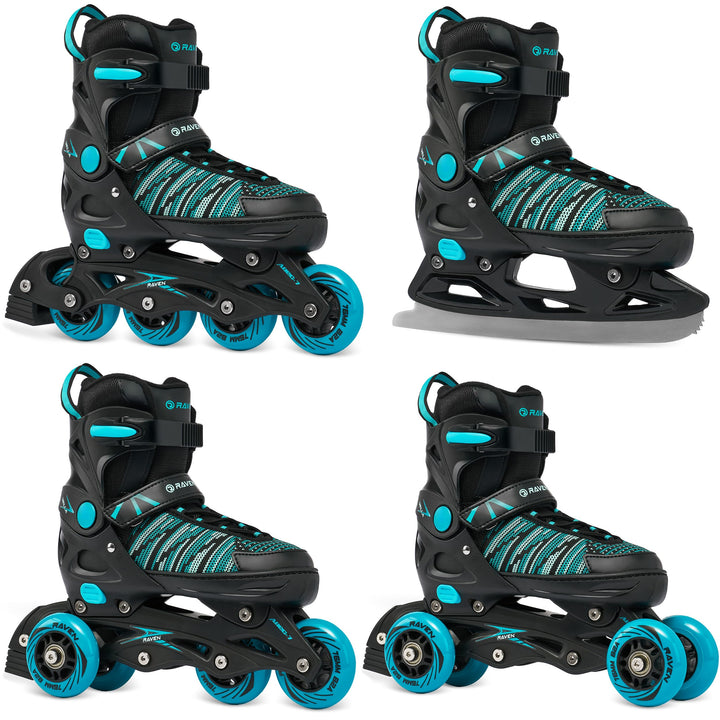 RAVEN 4in1 Inline Skates Triskates Rollschuhe Schlittschuhe Inliner für Kinder und Erwachsene verste