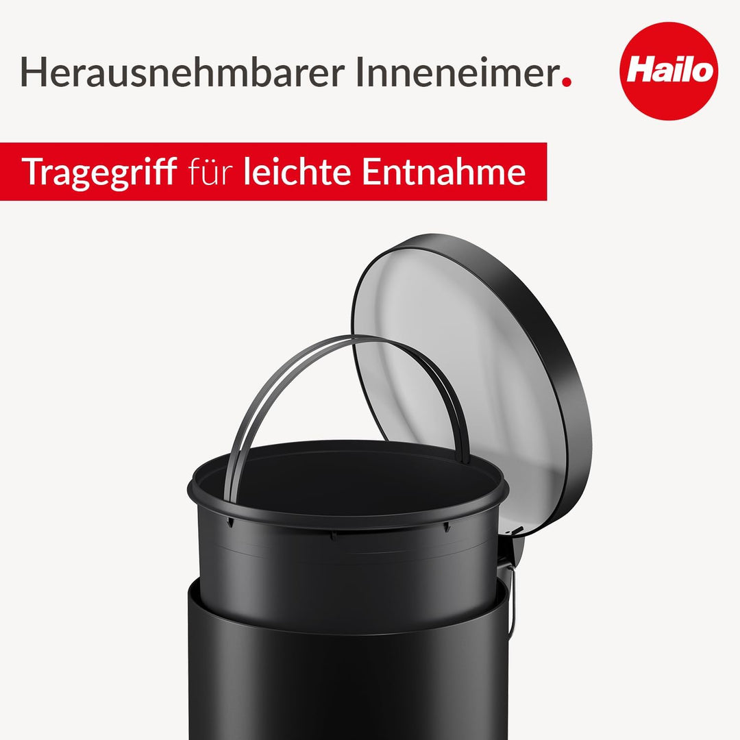 Hailo Selekta by runder Tretmülleimer mit Soft Close Deckel - 30L Fassungsvermögen - herausnehmbarer