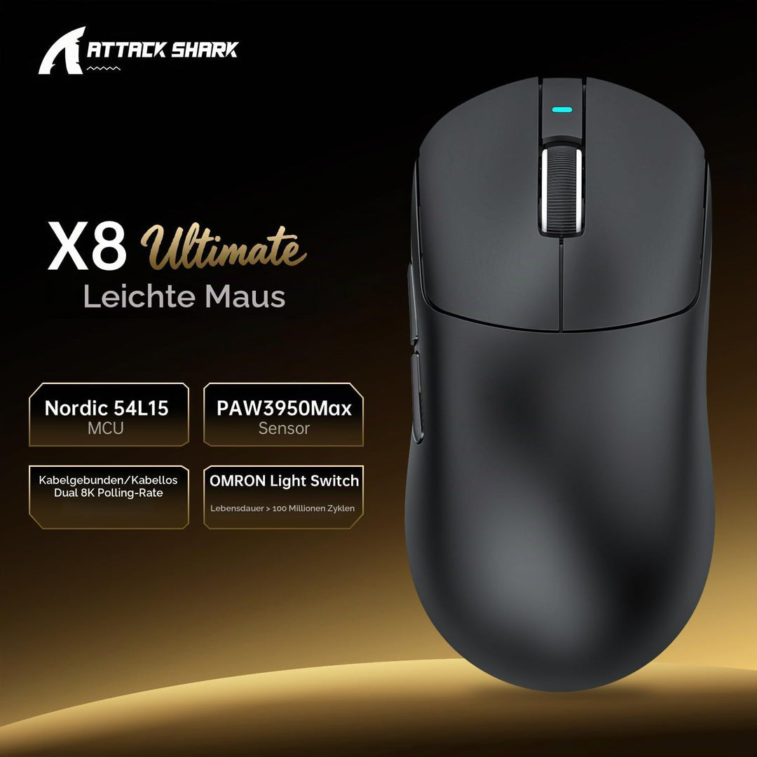 ATTACK SHARK X8 Ultimate Mouse for Large Hand, 65g Superlight, Nordic 54L15MCU, PixArt PAW3950MAX Ga