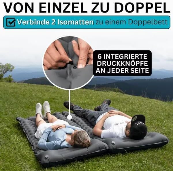 Isomatte Camping, Aufblasbare Isomatte Ultraleicht, Sleeping Isomatte mit Kissen & Fusspumpe, Kompak