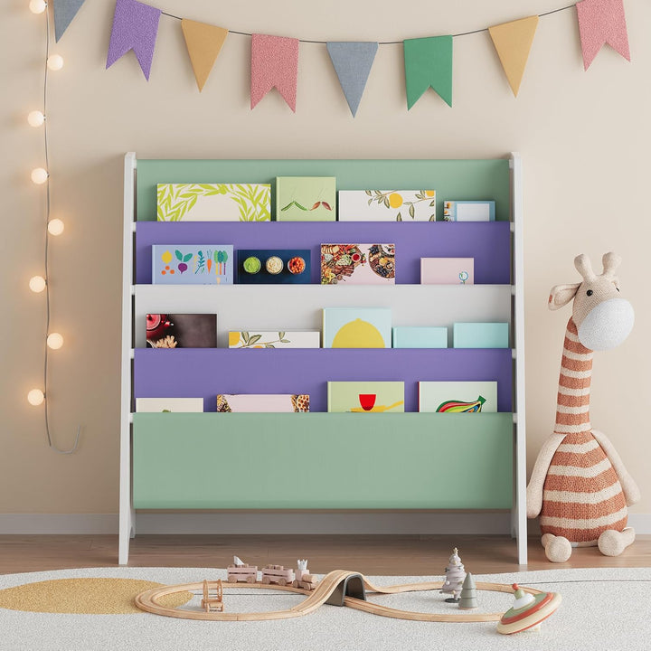 [en.casa] Bücherregal für Kinder Hornnes Kinderregal mit 4 Stofffächern Regal Kinderzimmer 60 x 62 x