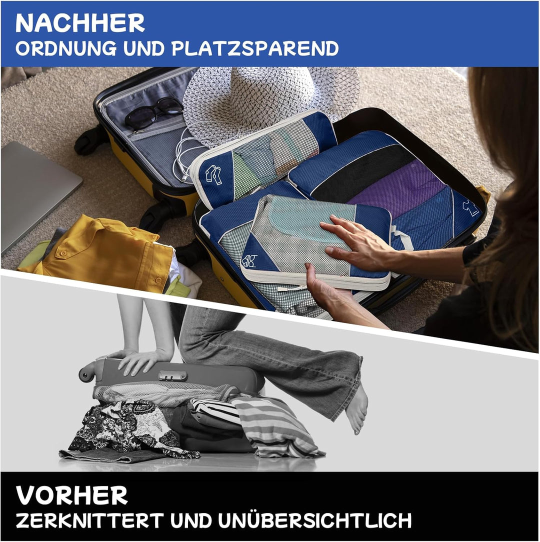 5-teilig Kompressions Packwürfel Set für Reisen, Compression Packing Cube zur Organisation Ihres Rei