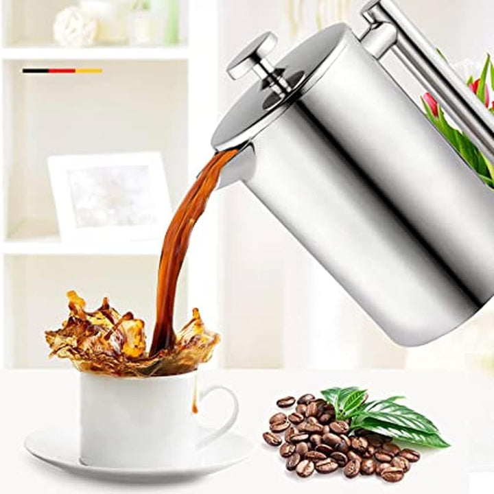 Kaffeebereiter French Press 1,5 Liter Kaffeezubereiter aus Edelstahl, Doppelwandig Isoliert French P