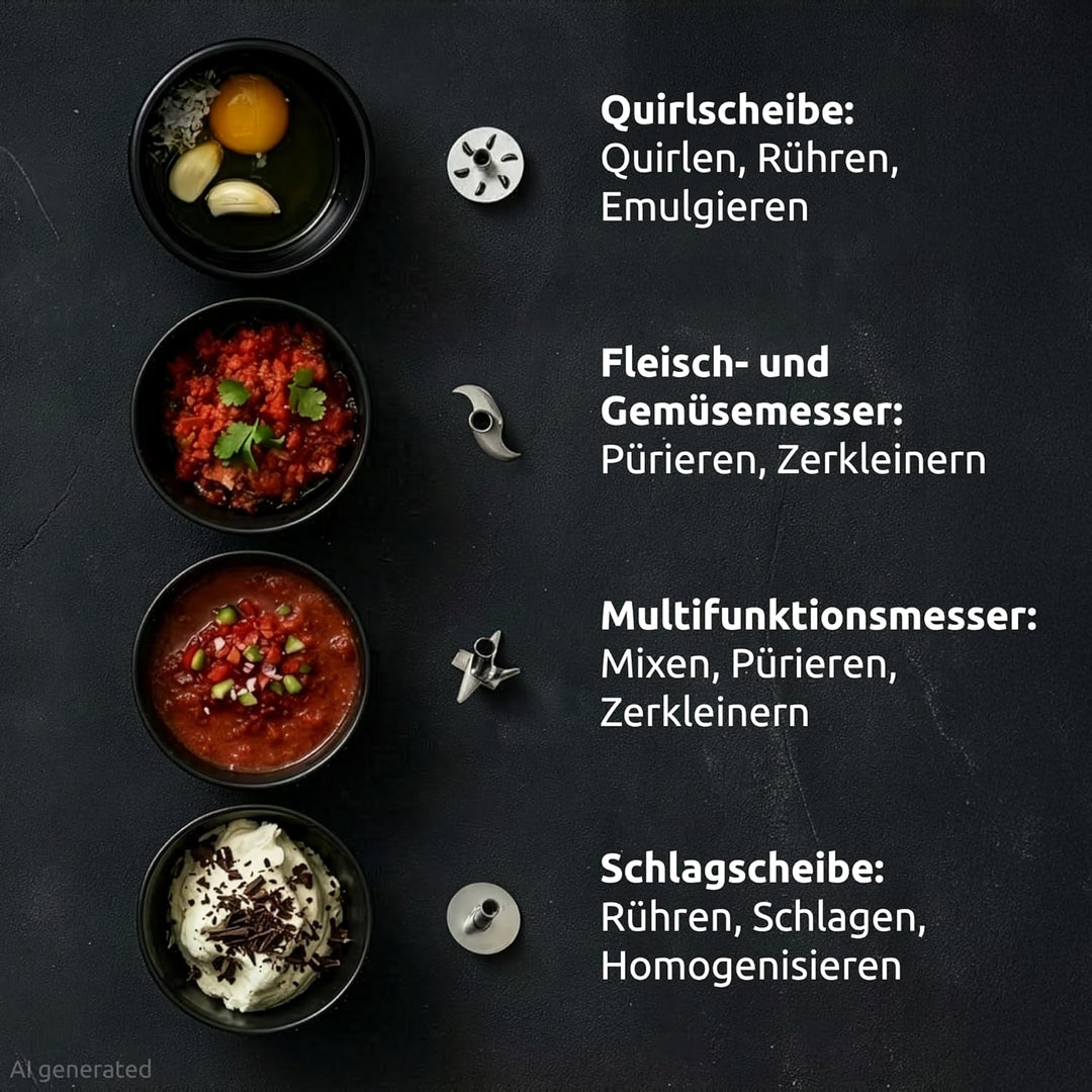 bamix Stabmixer Set M350 MAXX inkl. Multifunktions-, Fleisch-, Gemüsemesser, Quirl, Schlagscheibe au