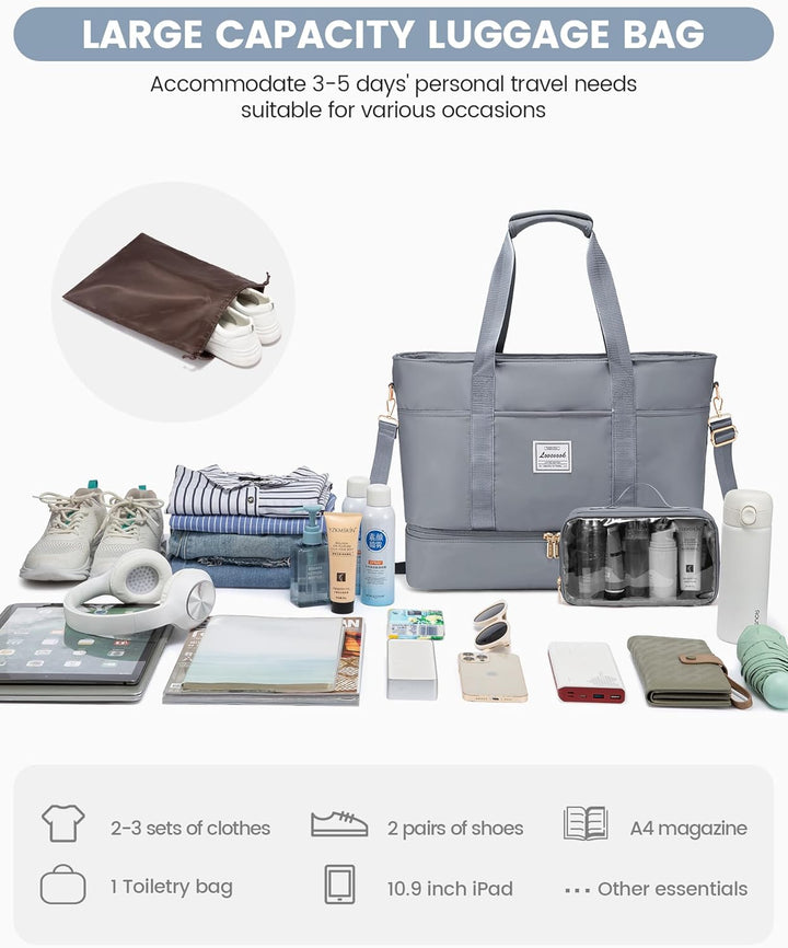 LOVEVOOK Reisetasche Damen, Wasserdicht Weekender Travel Duffel Carry On Bag mit Schuhfach, Klinikta